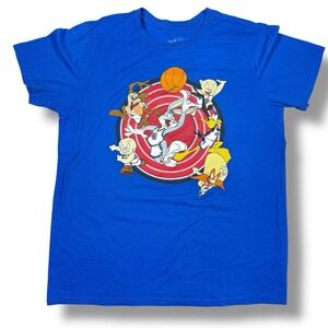 Space Jam Looney Tunes Tune Squad T-Shirt Men's Size Large Blue Graphic Tee